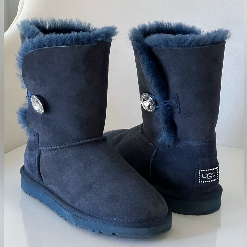 UGG Navy Winter Boots with Crystal Button